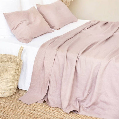 drap plat 2 personnes rose poussiéreux lin européen