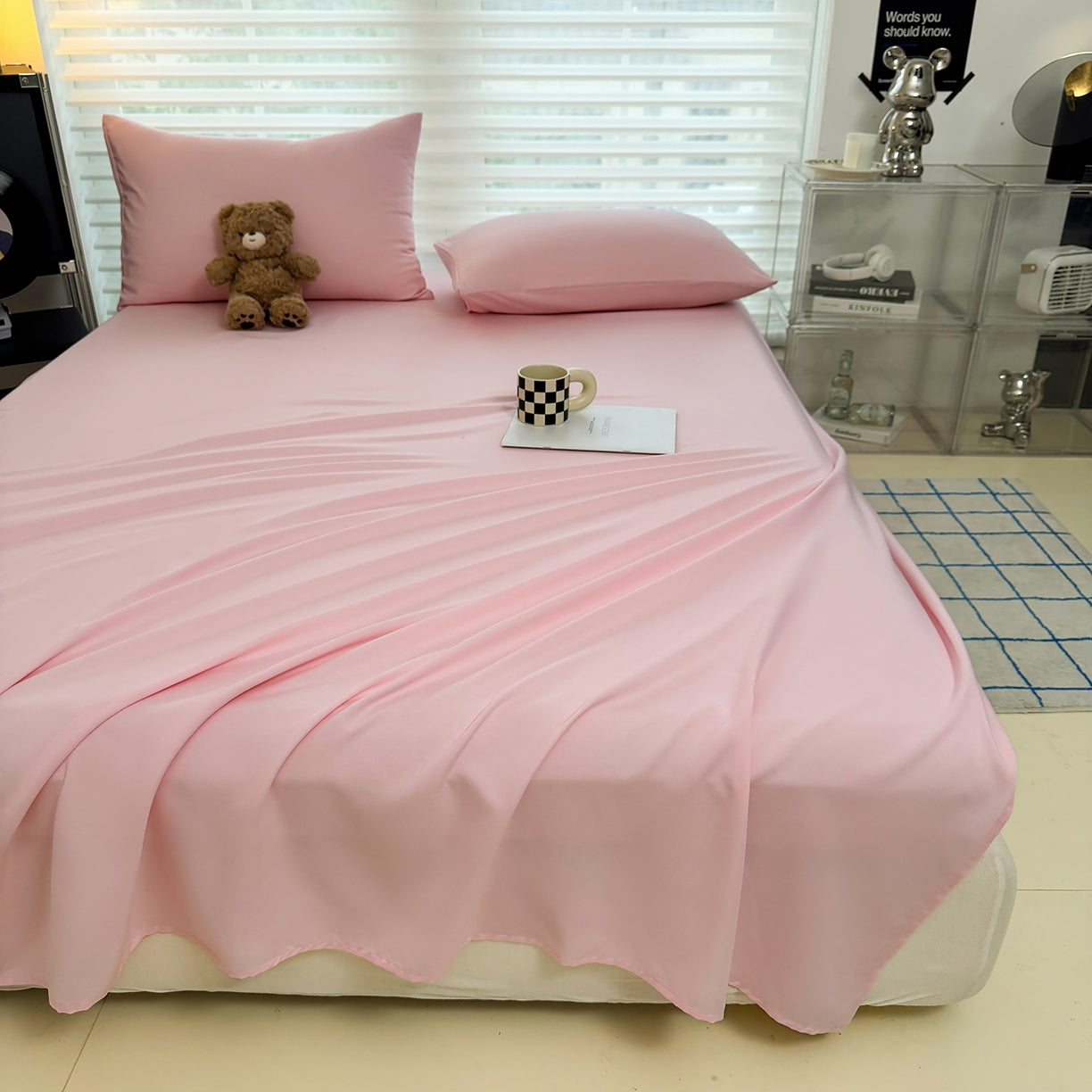 drap plat 2 personnes rose sans repassage