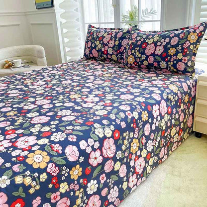 drap plat bleu floral éclatant