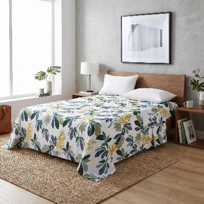 drap plat dessin floral cotton500™ dans chambre