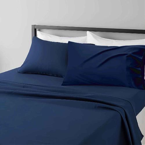 draps doux microfibre 4saisons bleu marine avec taie d'oreiller