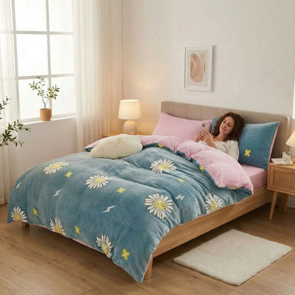 Femme avec téléphone housse de couette douceur confort optimal