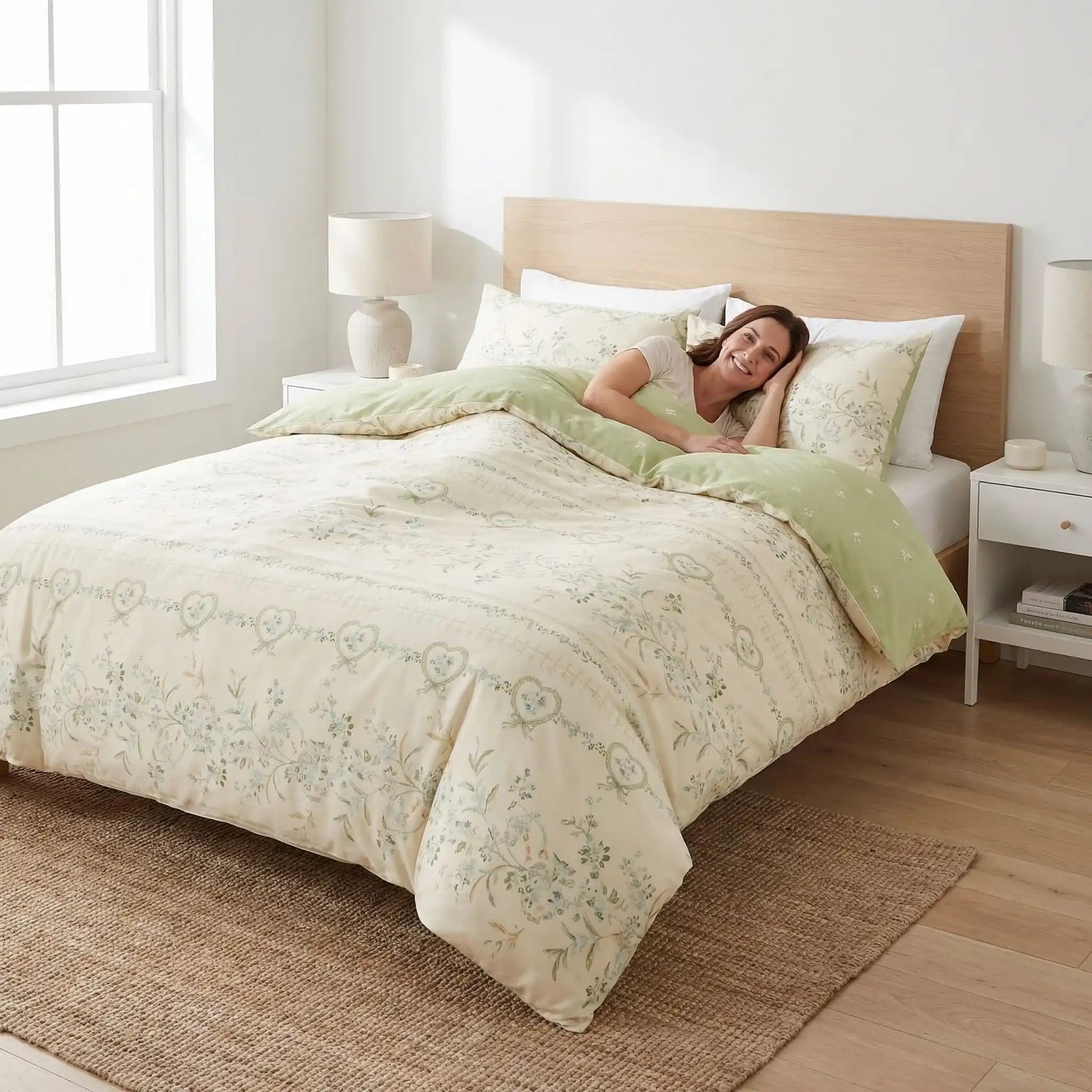 femme douceur d'intérieur housse de couette florale coton