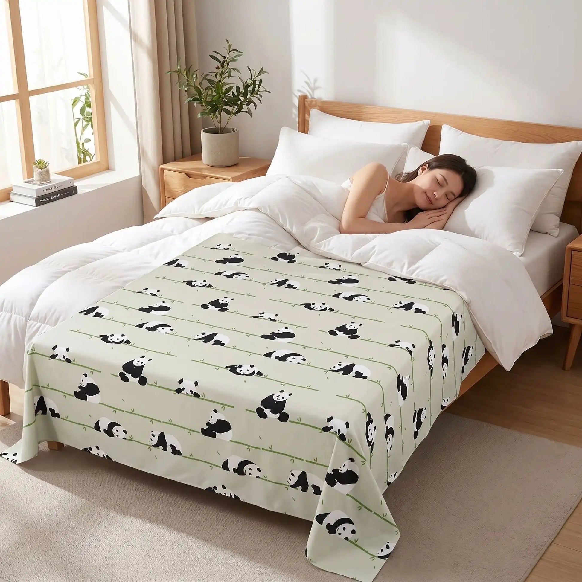 femme endormie sur drap plat noir blanc pur coton 500 