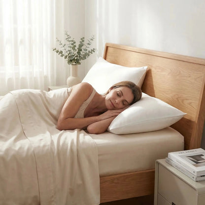 femme endormie sur taie d oreiller en soie blanche 