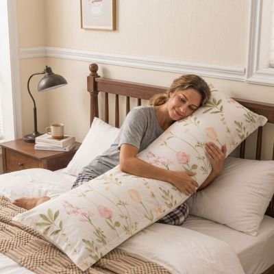 femme souriante embrasse traversin SoftCotton™