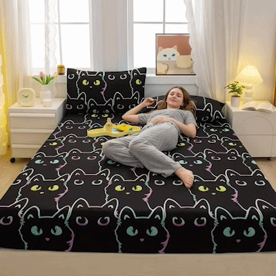 femme sur ventre dos sur drap housse rouge noir ultra doux