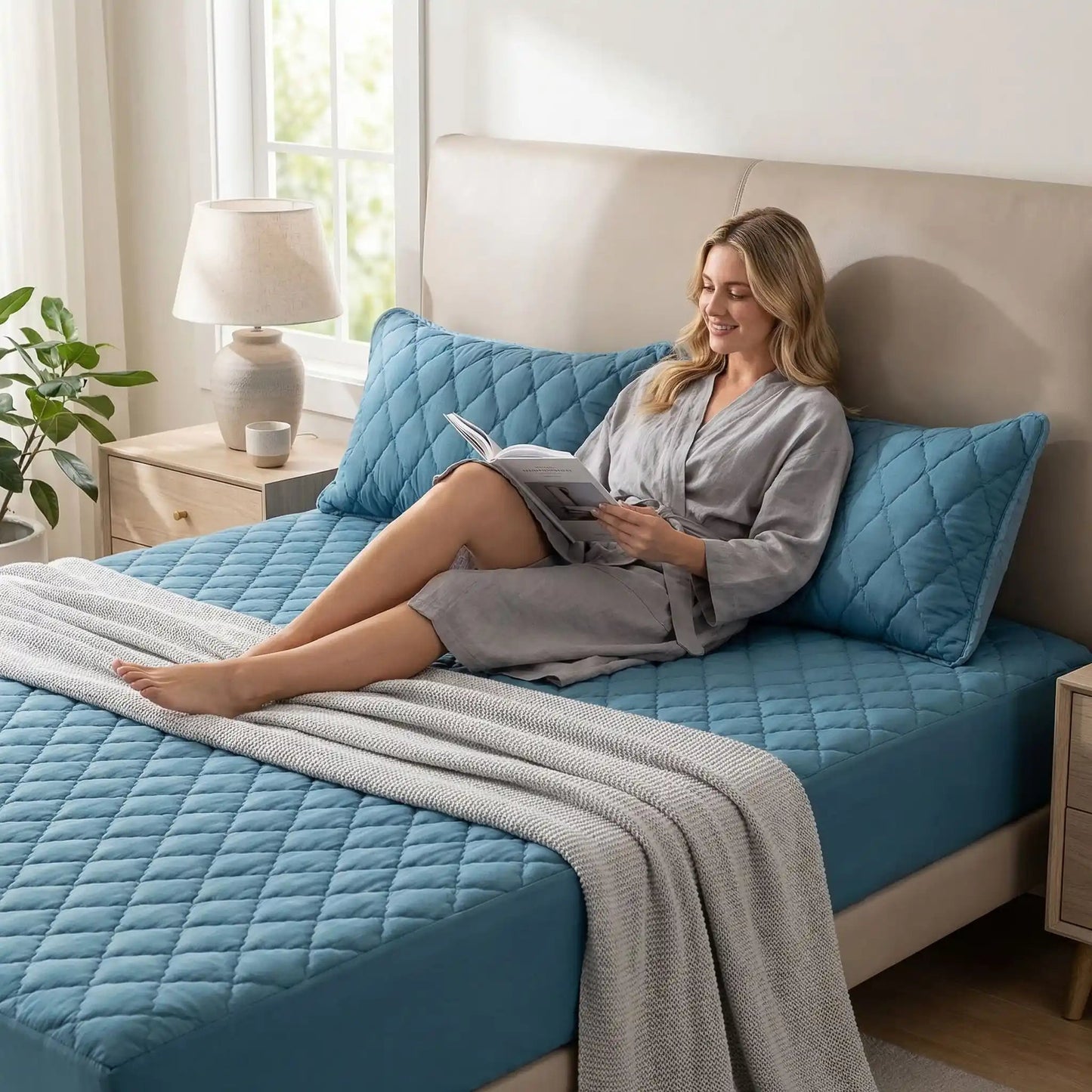 femme taies d'oreiller gris chambre décorée