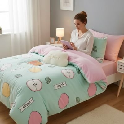 fille avec tablette sous  housse de couette douceur confort durable
