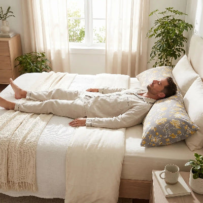 homme couché sur traversin SoftBolster™ floral