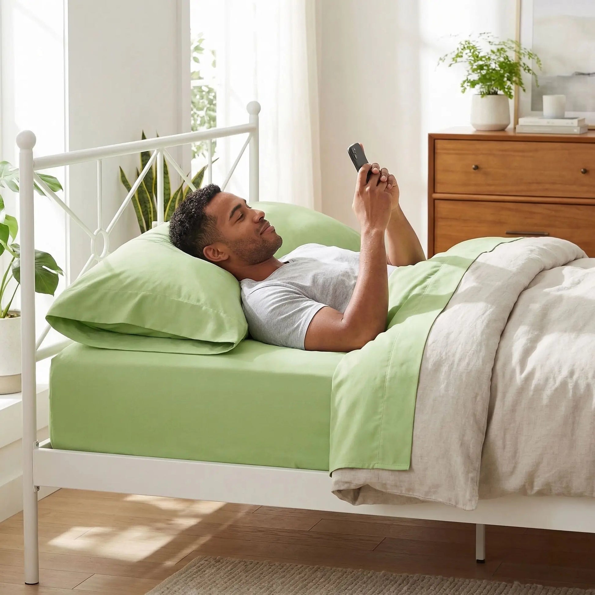 homme  couché taie d'oreiller 50x70 cm vert