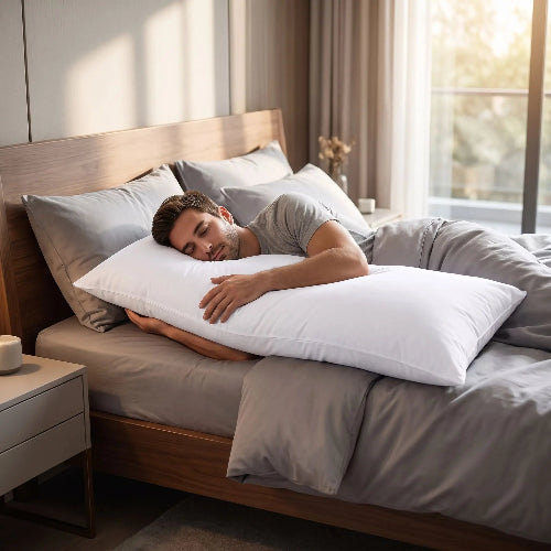 homme endormi sur lit tête sur traversin 160