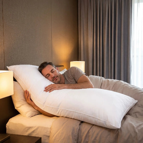 homme endormi sur traversin en 180 cm blanc