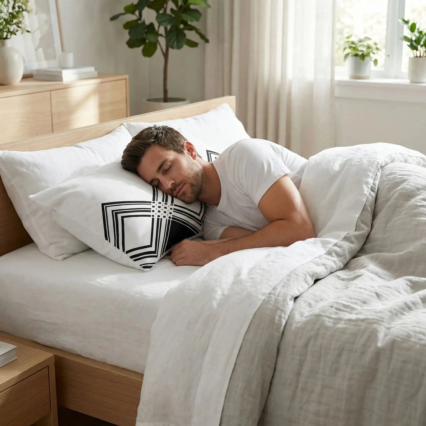 homme endormi tête taie d oreiller 50x70  rayure noire confort nocturne
