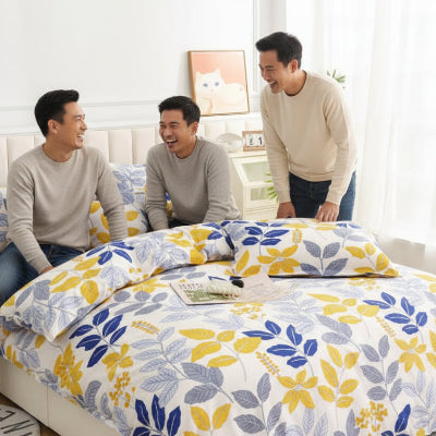 homme et deux amis avec housse de couette 220x240 cm Jardin Floral