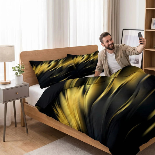 homme prend selfie sur parure de lit noire dégradé brossé