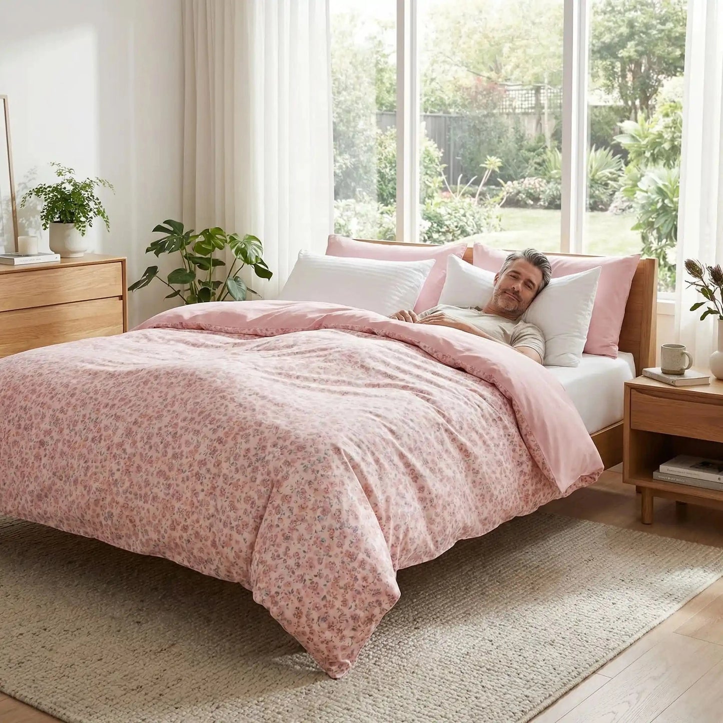 homme sous douceur d'intérieur housse de couette rose florale coton