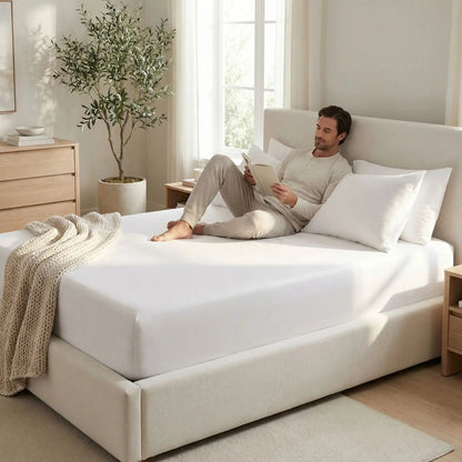 homme sur drap housse 180x200-cm blanc Antidérapant Ultra Doux