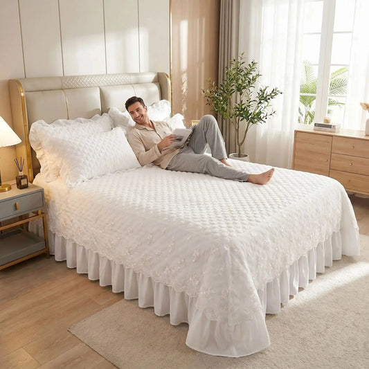 homme sur drap plat 2 personnes blanc matelasse