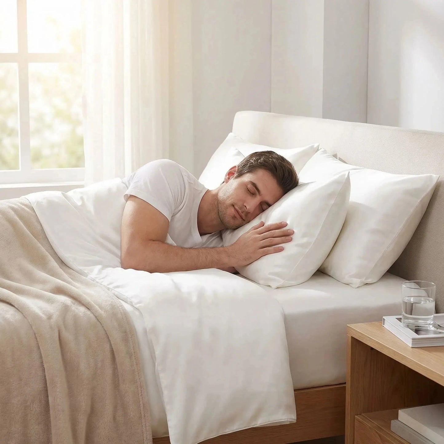 homme taies d'oreiller en soie blanche argentée 
