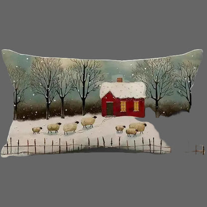 housse d'oreiller 50x70 grise moutons blancs