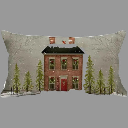 housse d'oreiller 50xx70 grise crèche sapins verts