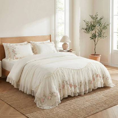 housse de couette 260x240 blanche broderie coréenne