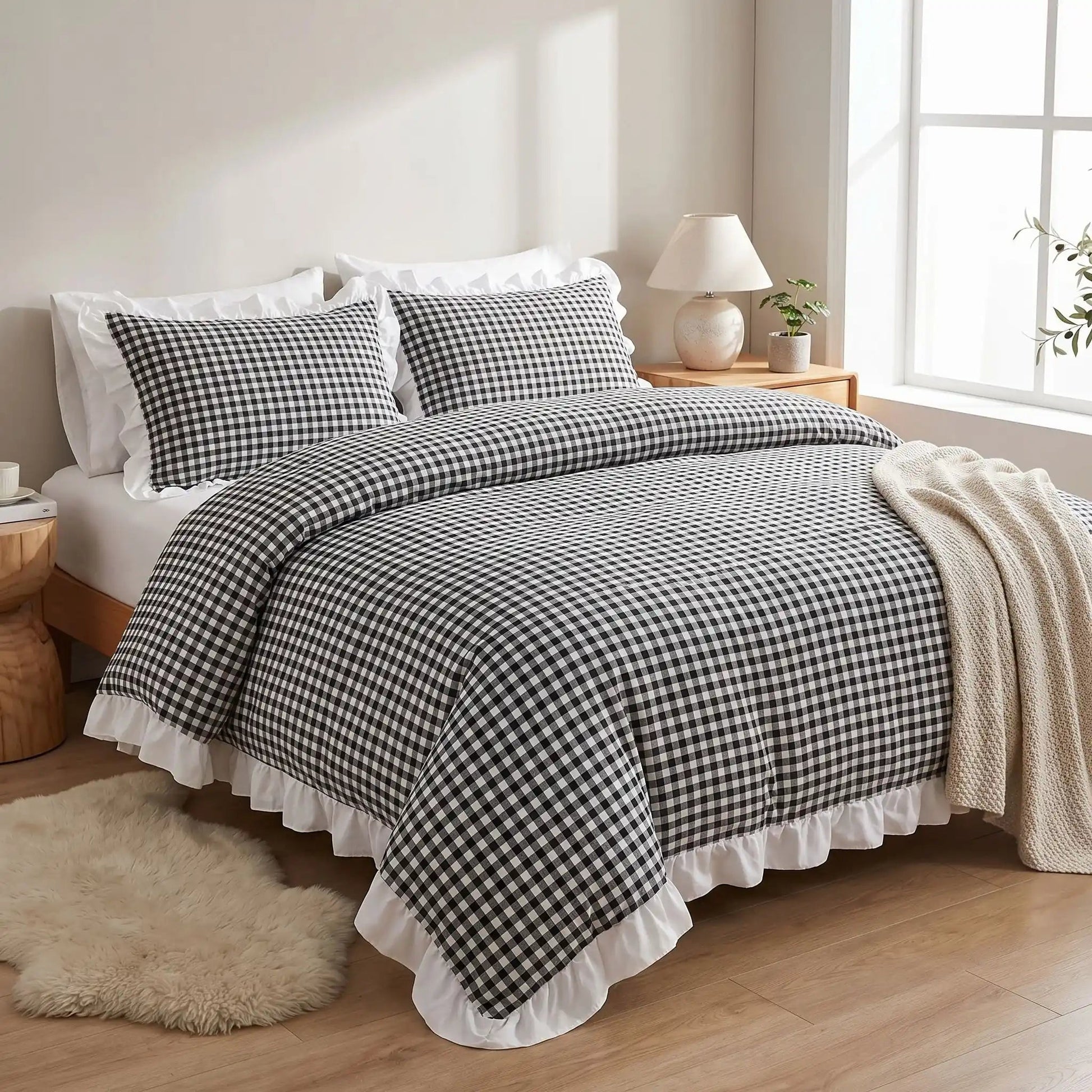 housse de couette 260x240 noire carreaux dentelle