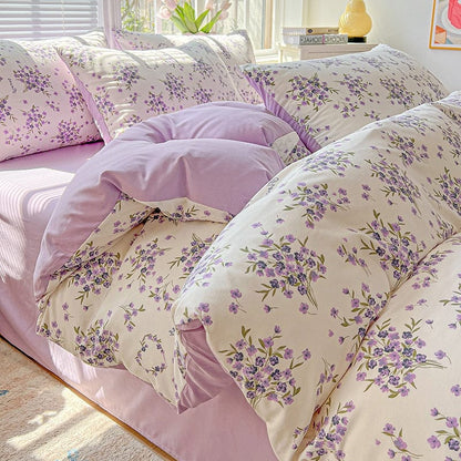 housse de couette douceur mauve clair floral coréen