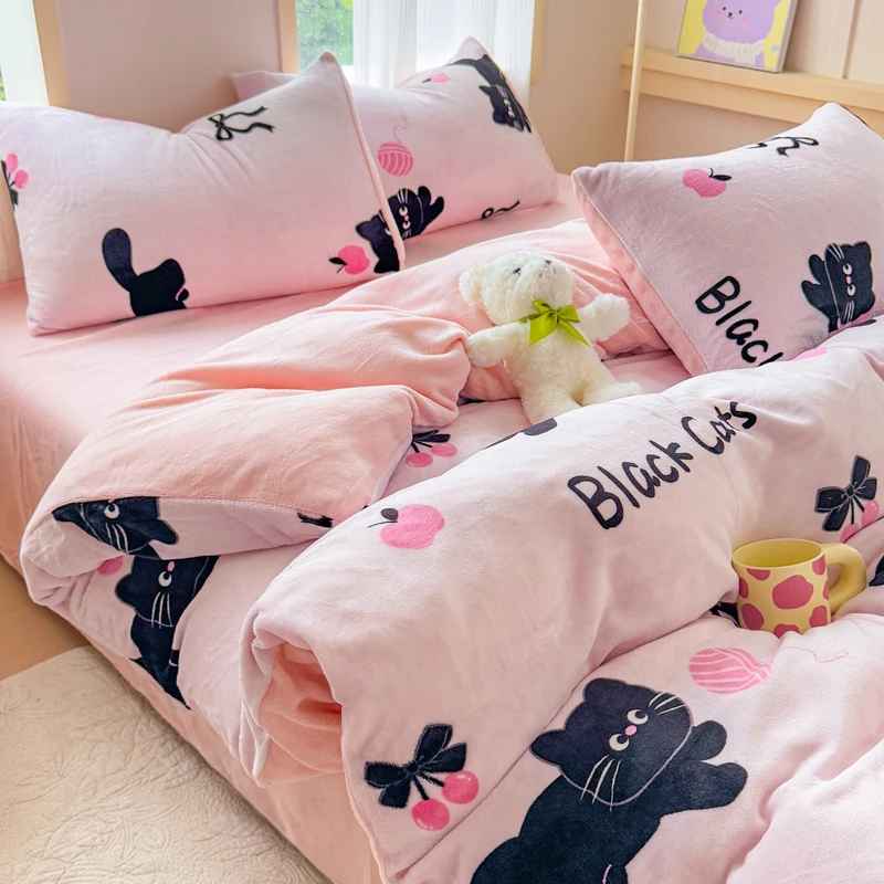 housse de couette en flanelle noir rose ultra douce