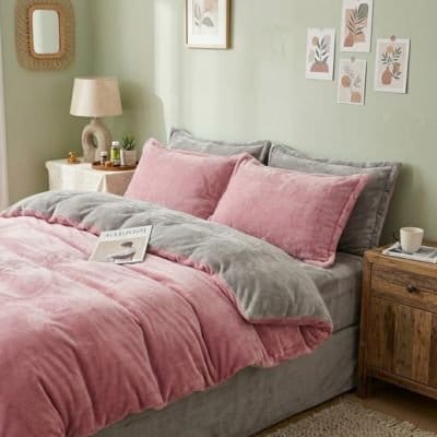 Housse de couette flanelle rose ultra-confortable 