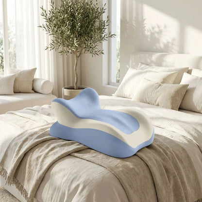 oreiller ergonomique sans coussin bleu beige  | Confort Garanti
