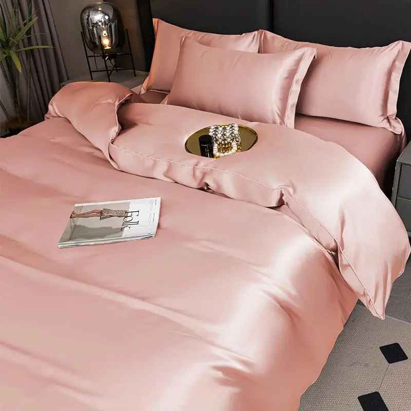 Parure de lit 220x240 rose satin luxe