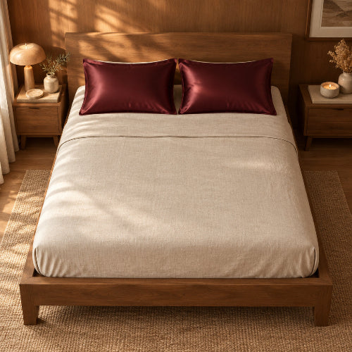 taie d'oreiller satin 50x70 rouge vin