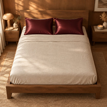 taie d'oreiller satin 50x70 rouge vin